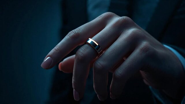 Futuristic Smart Ring on Hand for Health Tracking and Biometric Monitoring