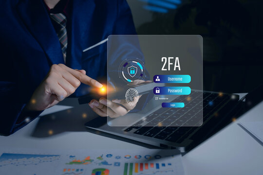 2FA concept. Cybersecurity protection, user accessing 2FA authentication interface on smartphone, secure login and digital identity verification