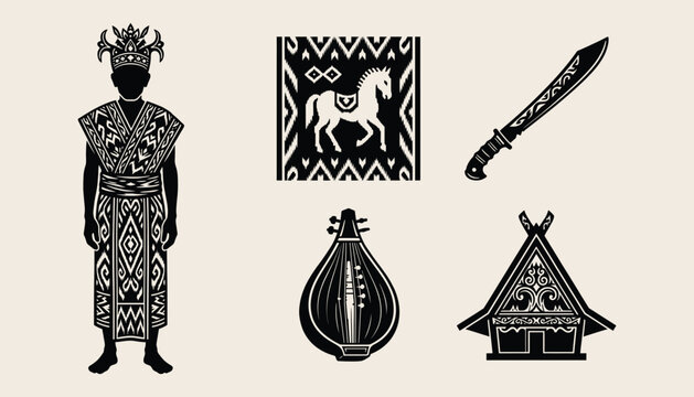 Traditional Flores NTT heritage icons featuring ancestral textiles and local cultural symbols