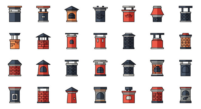 Collection of chimney designs vector illustrations of various building structures