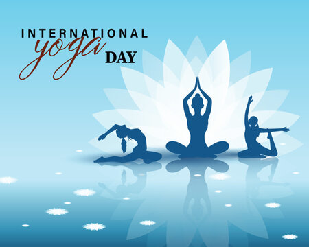 International Yoga Day Template with Yoga Pose Silhouette