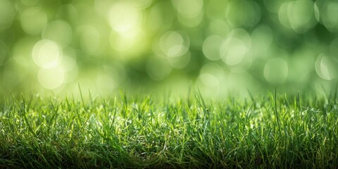 Fototapeta premium The grass stretching across the foreground with soft bokeh sunlight and freshness
