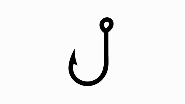 Fishing hook icon, black silhouette, fishing equipment, vector graphic