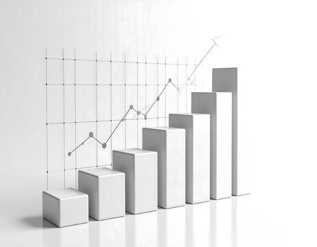 Modern, light gray bar graph ascending, showing growth