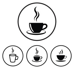 Obraz premium Coffee Cup Set Icon: Minimalist graphic of hot coffee cup icons for cafe theme. Beverage symbol, coffee cup with steam, morning cup, coffee shop symbol, simple design.