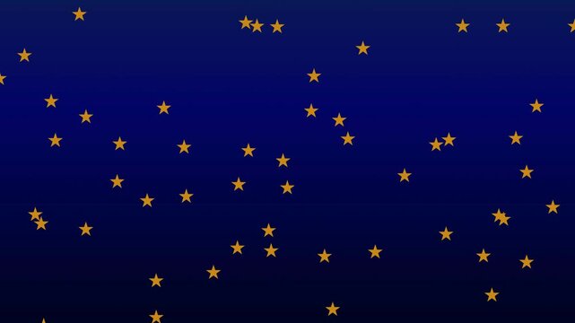 stars, golden stars on blue night background, animation of stars on blue night sky, 