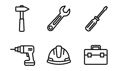 Fototapeta premium Construction Worker Tools Icons Vector Set