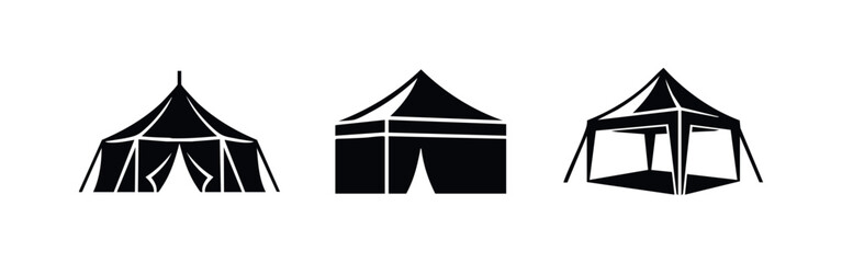 Outdoor Shelter and Event Tents Icons Set - Circus, Camping, and Canopy Tent Vector Symbols © Lili
