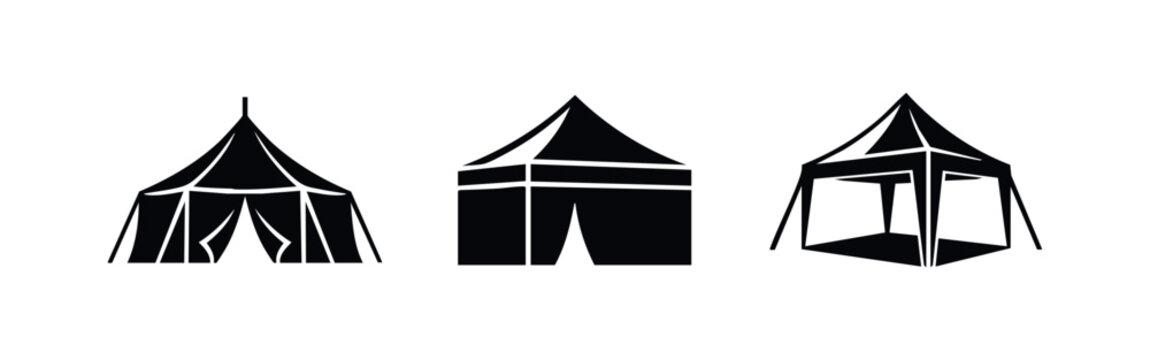 Outdoor Shelter and Event Tents Icons Set - Circus, Camping, and Canopy Tent Vector Symbols