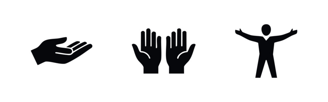 Hand Gestures and Open Arms Icons Set - Giving, Receiving, and Welcome Vector Symbols