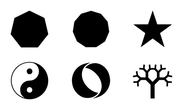 Geometric Shapes and Symbols Collection: Yin Yang, Star, Tree, Moon, Octagon, Decagon Icons