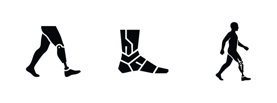 Prosthetic Leg and Bionic Foot Icons for Disability and Medical Support