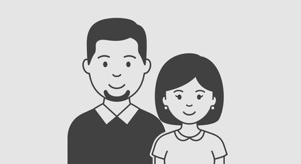 Fototapeta premium Happy Couple Portrait, Simple Line Art Illustration