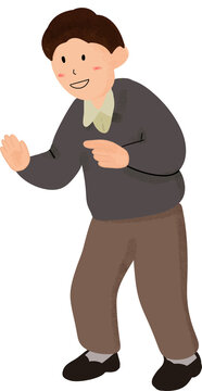Smiling adult man in brown sweater and trousers flat vector character illustration
