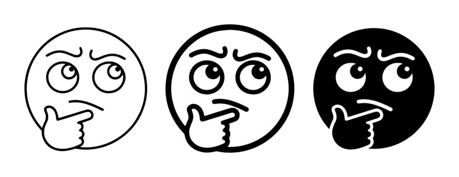Thinking Face Emoticon Set, Pondering Emoji Icons, Contemplative Expression Vector Graphics, Question Mark Symbol