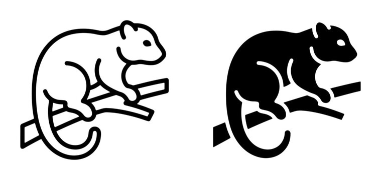 Minimalist Possum Icon Set, Outline and Silhouette Vector Graphics for Wildlife and Nature Designs