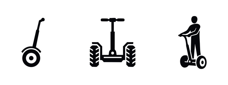 Self-Balancing Personal Transporter Icons Including Side Front and Rider Perspective Silhouettes