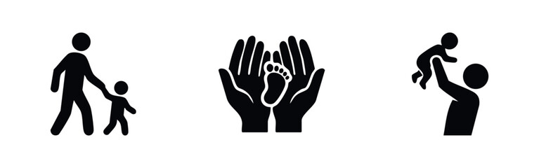 Obraz premium Family and Childcare Icon Set Showing Parent Child Bond and Baby Protection Symbols
