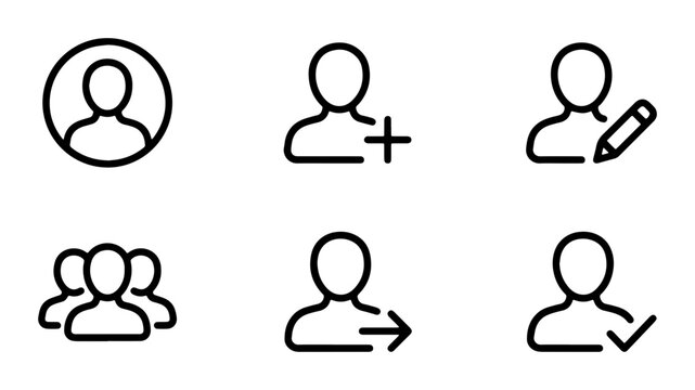 User Profile Icons Set, Person Avatar Symbols, Account Management Graphics, Human Silhouette Icons, Contact Management, Business User Icons, Vector Graphics