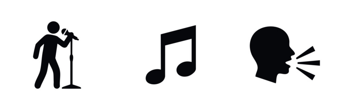 Music Singer and Voice Communication Icons Set Silhouette
