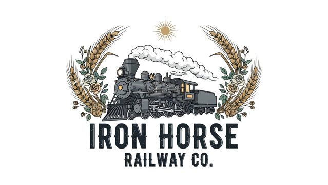 Vintage steam train logo design.