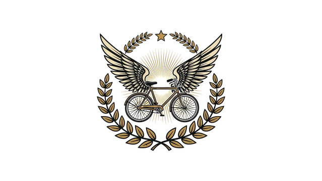 Vintage bicycle with wings logo emblem.