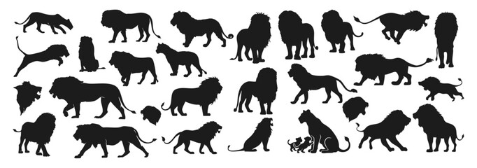 Lion silhouette vector icon set on Transparent background safari wildlife animal illustration collection design © Ms Rozi