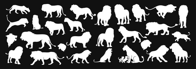 Wild lion silhouette vector collection on light Black background safari animal icon illustration design © Ms Rozi