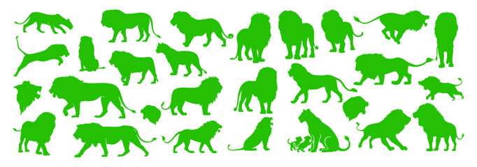 Lion silhouette vector icon set on Transparent background safari wildlife animal illustration collection design © Ms Rozi