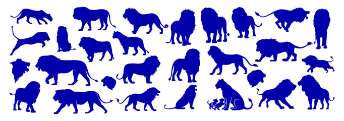 royal blue Lion silhouette wildlife vector collection on Transparent background safari icon illustration design © Ms Rozi