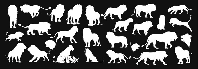 Safari lion silhouette vector set on gray background wild animal icon collection wildlife illustration design © Ms Rozi