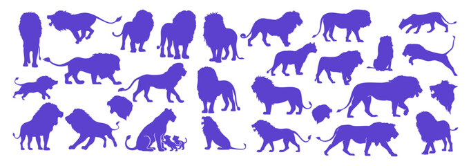 Purple Lion silhouette safari vector collection on Transparent background wild animal icon set wildlife illustration design © Ms Rozi