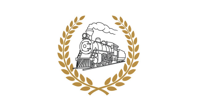 Vintage steam train with laurel wreath.