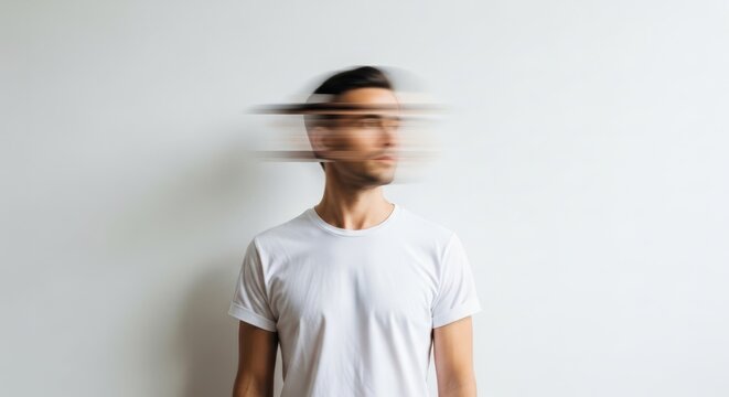 Abstract Portrait of a Man with Motion Blur: Capturing the Essence of Anxiety, Stress, and Mental Health Challenges in a Conceptual and Artistic Way, Highlighting Psychological Distress and Inner