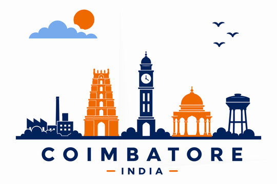 Coimbatore India Skyline Minimalist Flat Vector Illustration