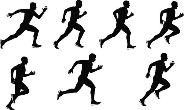 Running motion silhouette illustration, sprint stride artwork, athletic movement design, human locomotion symbol, dynamic sports graphic, fitness emblem