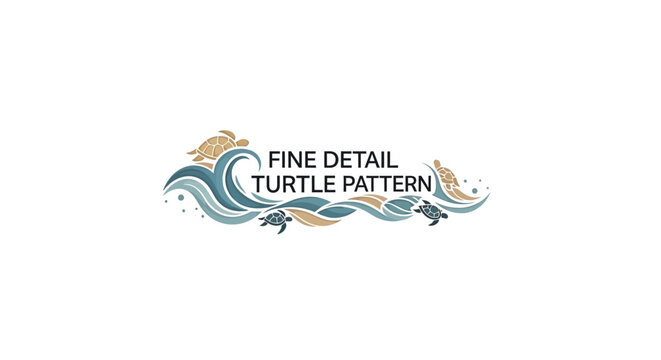 Ocean Waves Turtle Pattern - Fine Detail Marine Life Illustration