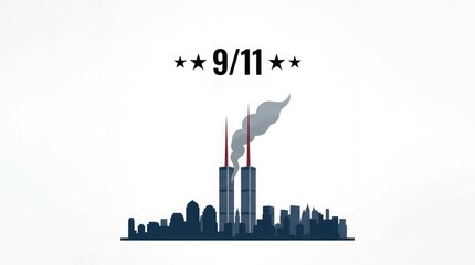 Fototapeta premium Patriot day 9 11 tribute twin towers silhouette with smoke and stars