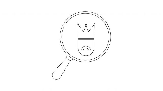 Magnifying glass over a crown symbol representing search for royalty or leadership.