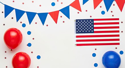 Obraz premium Patriotic american celebration layout with flag balloons and bunting decorations