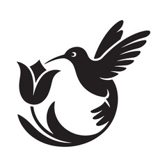 Fototapeta premium Hummingbird and flower silhouette on a white background