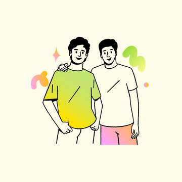 Young Man Celebrating Friendship day, Office colleagues, Men Posing vector illustration  