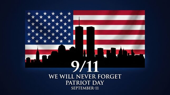 Patriot day remembrance 9 11 memorial with american flag and new york city skyline