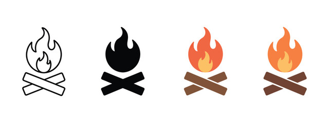 Bonfire icon set, vector illustration of campfire symbols for outdoor camping, hiking, survival, and nature adventure design themes. © Sidratul Muntaha 5