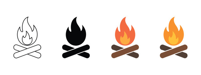 Bonfire icons, vector illustration of campfire symbols for outdoor adventure themes, camping activities, and nature-based design concepts. © Sidratul Muntaha 5