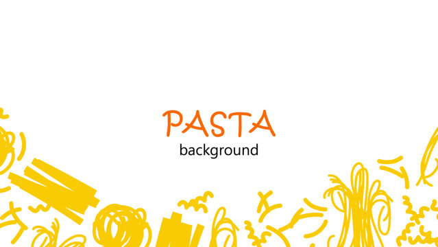 Hand drawn doodle pasta shapes frame with copy space