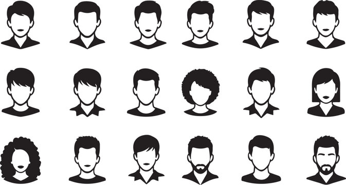 Black and white of diverse human head silhouettes in profile view human figures diverse people