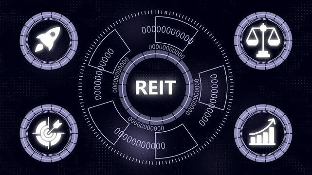 Reit real estate investment trust digital hud interface animation