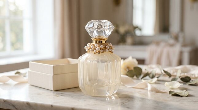 Luxury Crystal Perfume Bottle on Neutral Background