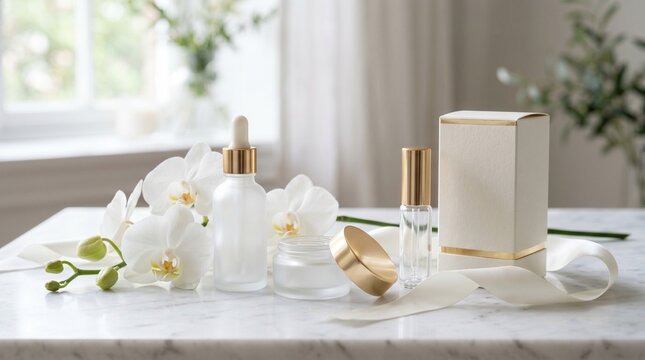 Luxury Skincare Products with White Orchids